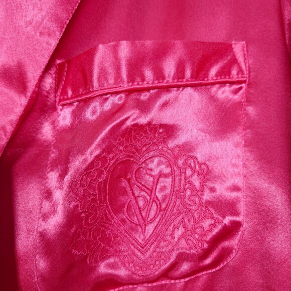 Vintage Victorias Secret Pajama Set Hot Pink Magenta Satin Blazer & Pants Size S - Picture 5 of 8